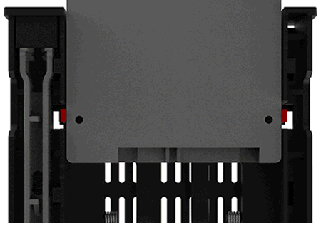 Image animée présentant le mécanisme de guidage de disque intégré dans le MB521SP-B