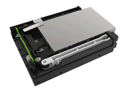 image animée montrant le mécanisme de guidage de disque intégré dans le MB522SP-B